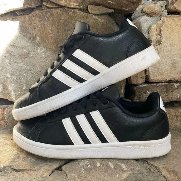 ADIDAS Cloudfoam Leather Black Advantage Sneakers - Picture 3 of 7